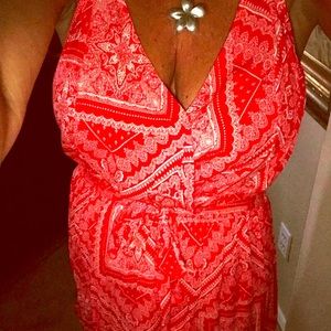 CROSS OVER TIERED RED BANDANA MAXI DRESS